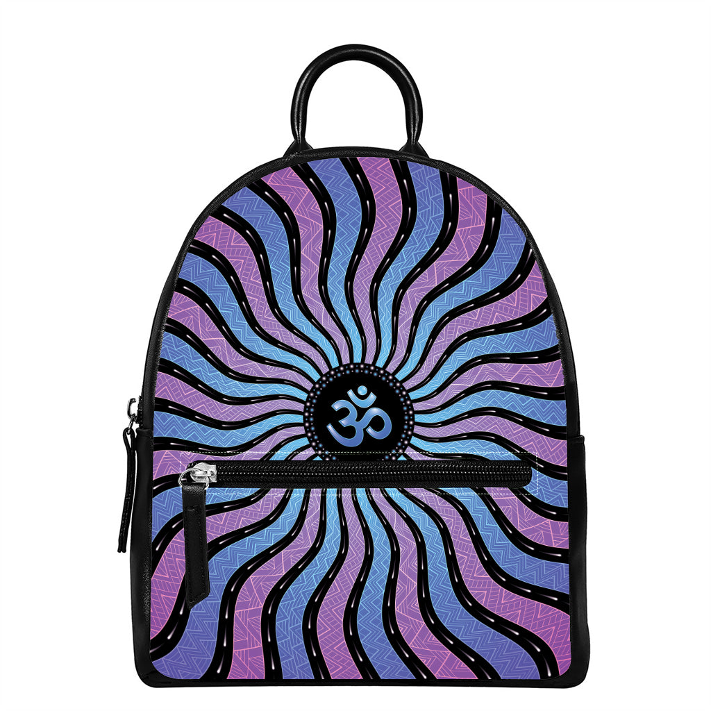 Psychedelic Om Print Leather Backpack