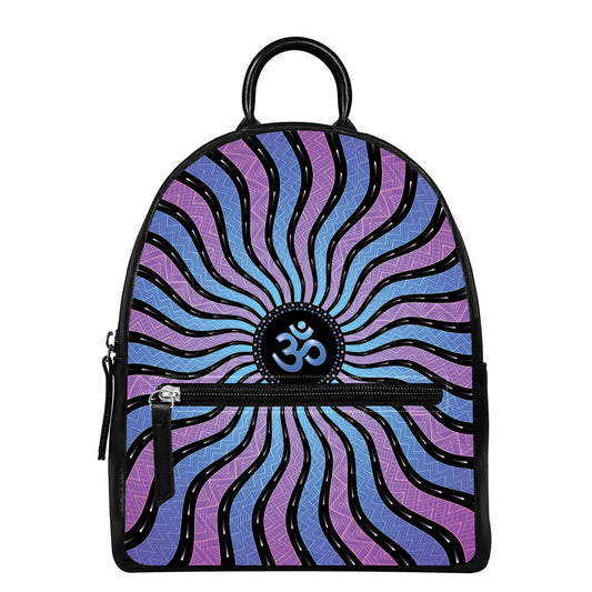 Psychedelic Om Print Leather Backpack
