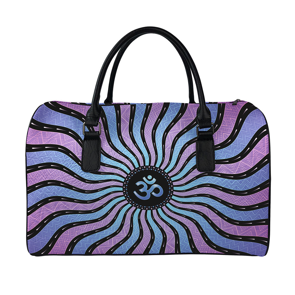 Psychedelic Om Print Leather Duffle Bag
