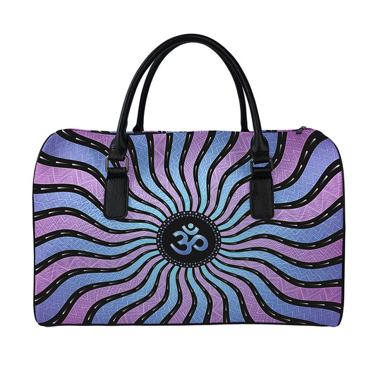 Psychedelic Om Print Leather Duffle Bag