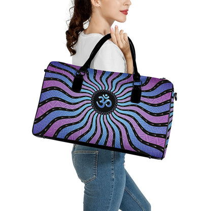 Psychedelic Om Print Leather Duffle Bag