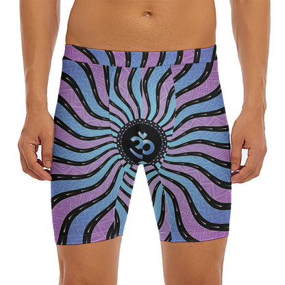 Psychedelic Om Print Men's Long Boxer Briefs
