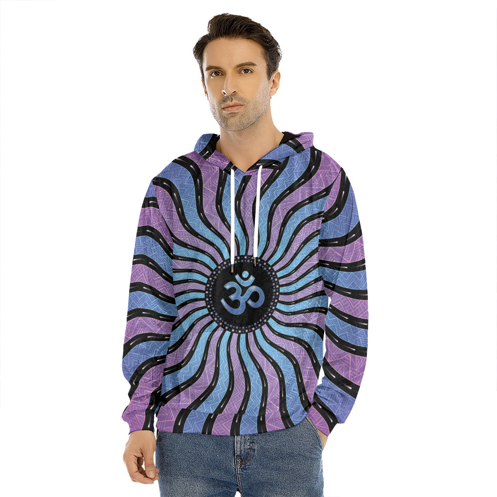 Psychedelic Om Print Men's Velvet Pullover Hoodie