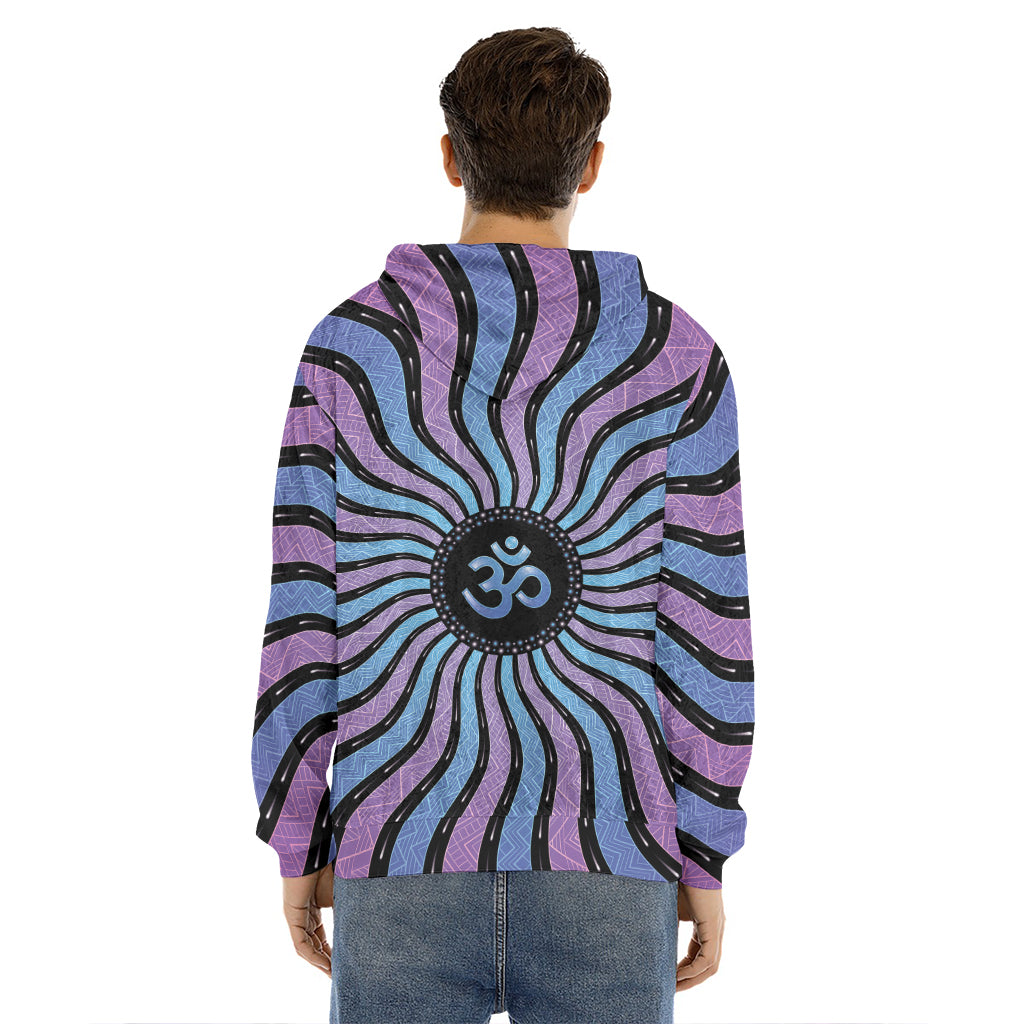 Psychedelic Om Print Men's Velvet Pullover Hoodie