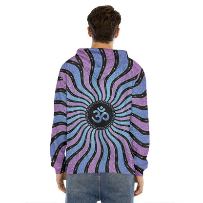 Psychedelic Om Print Men's Velvet Pullover Hoodie