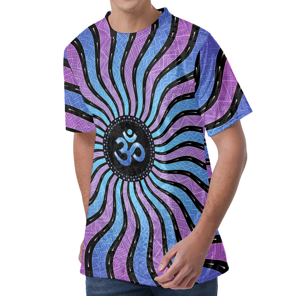 Psychedelic Om Print Men's Velvet T-Shirt