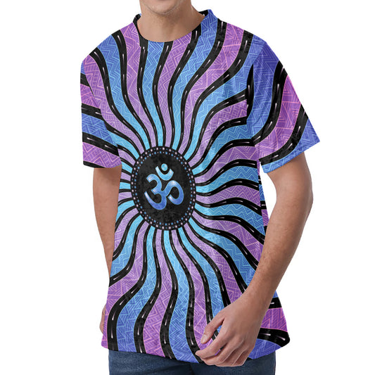 Psychedelic Om Print Men's Velvet T-Shirt