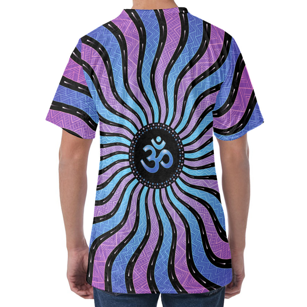 Psychedelic Om Print Men's Velvet T-Shirt