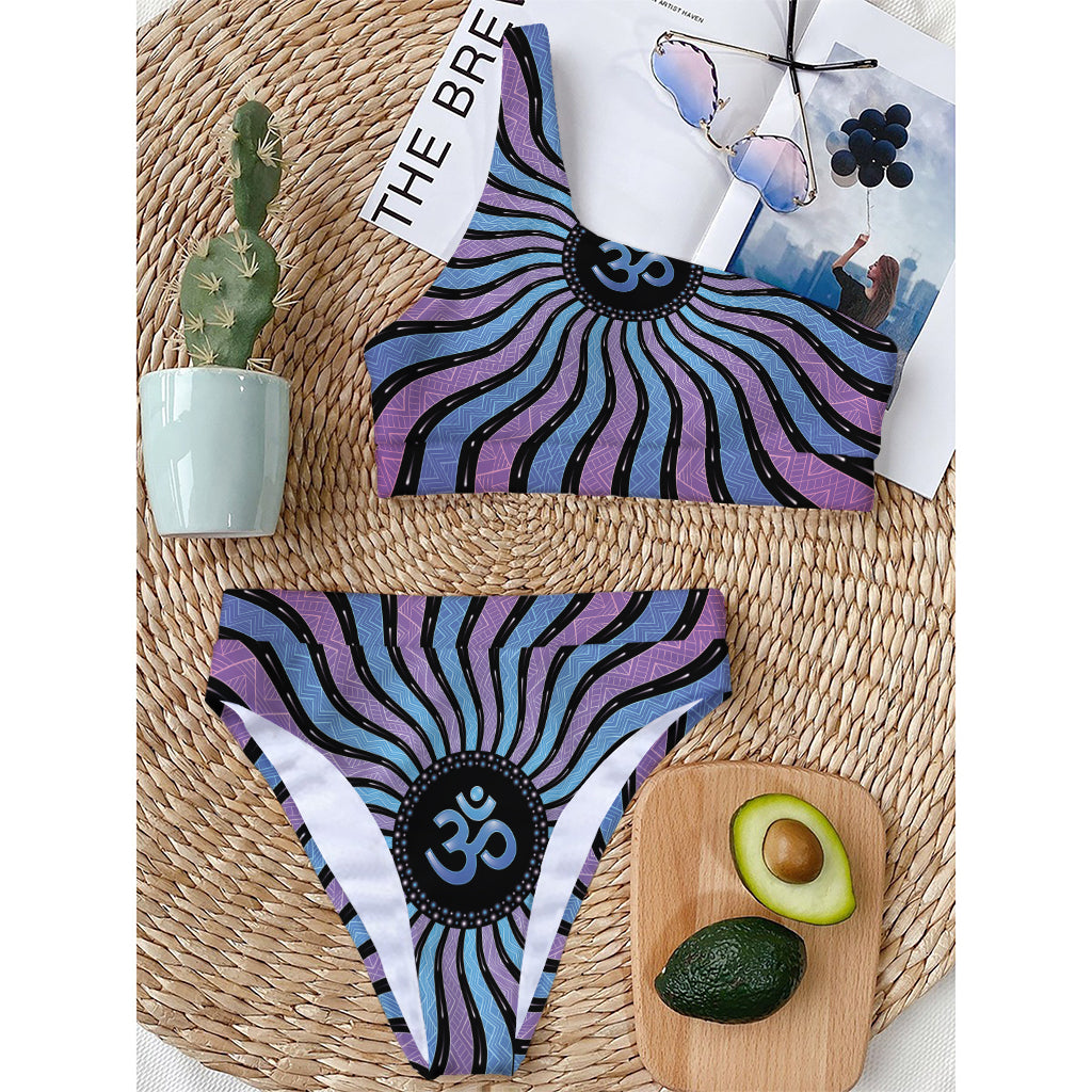Psychedelic Om Print One Shoulder Bikini Top
