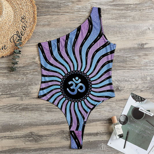 Psychedelic Om Print One Shoulder Bodysuit