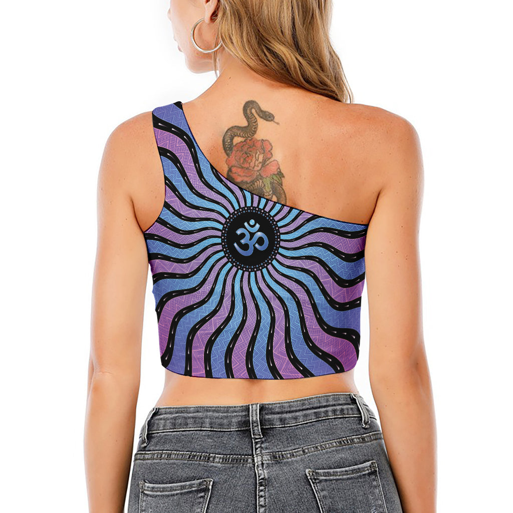Psychedelic Om Print One Shoulder Crop Top