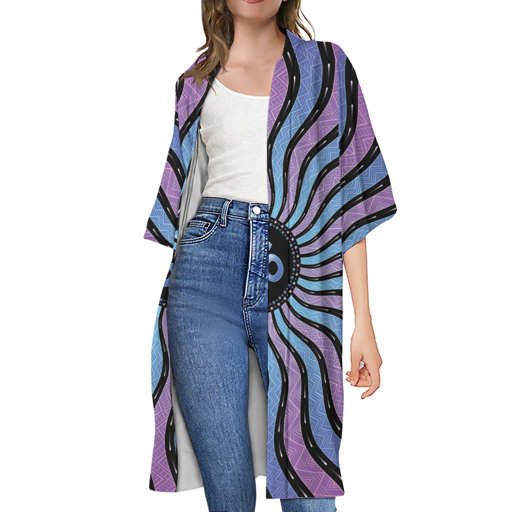 Psychedelic Om Print Open Front Beach Cover Up