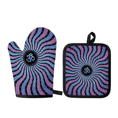 Psychedelic Om Print Oven Mitt And Pot Holder Set