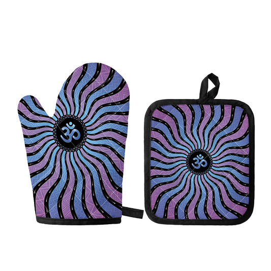 Psychedelic Om Print Oven Mitt And Pot Holder Set