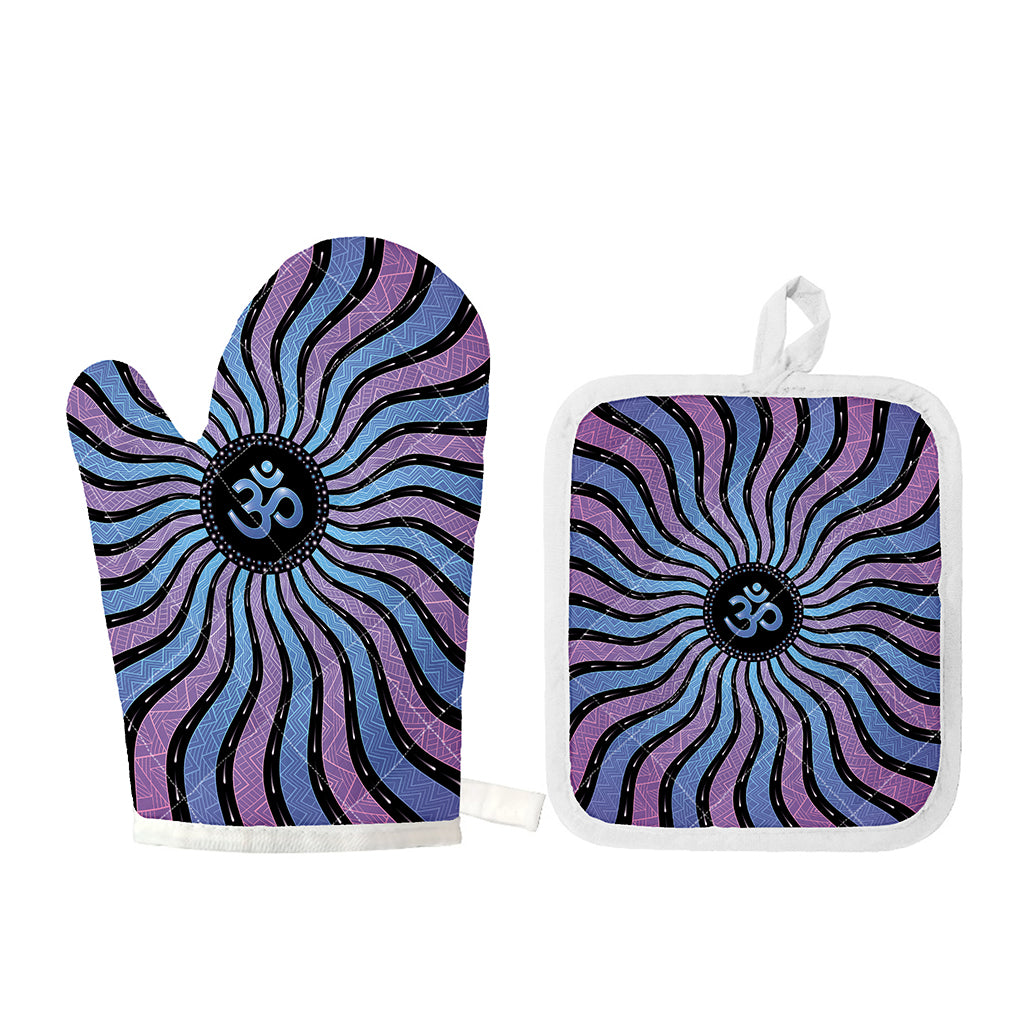 Psychedelic Om Print Oven Mitt And Pot Holder Set