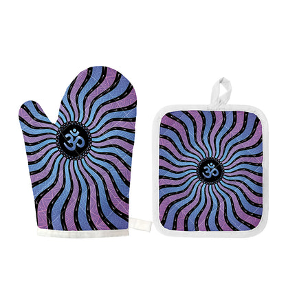 Psychedelic Om Print Oven Mitt And Pot Holder Set