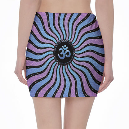 Psychedelic Om Print Pencil Mini Skirt