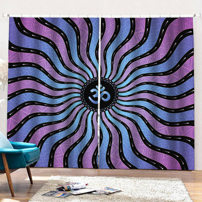 Psychedelic Om Print Pencil Pleat Curtains