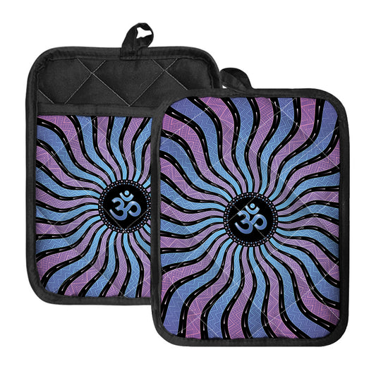 Psychedelic Om Print Pot Holders With Pocket