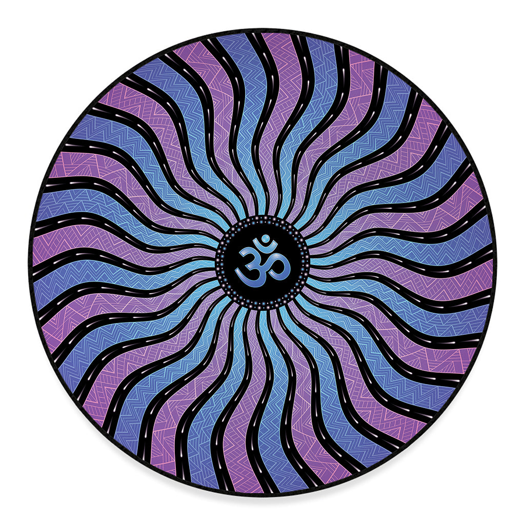 Psychedelic Om Print Round Floor Mat