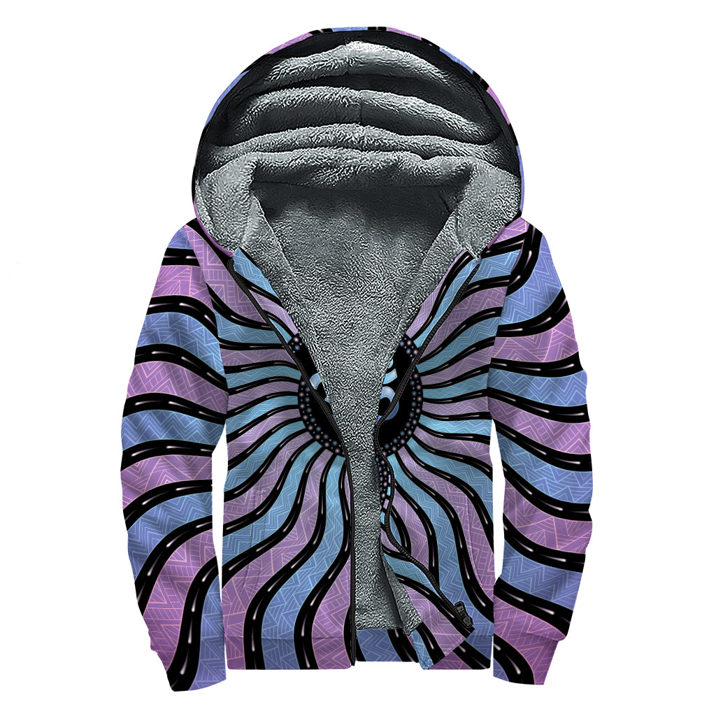 Psychedelic Om Print Sherpa Lined Zip Up Hoodie