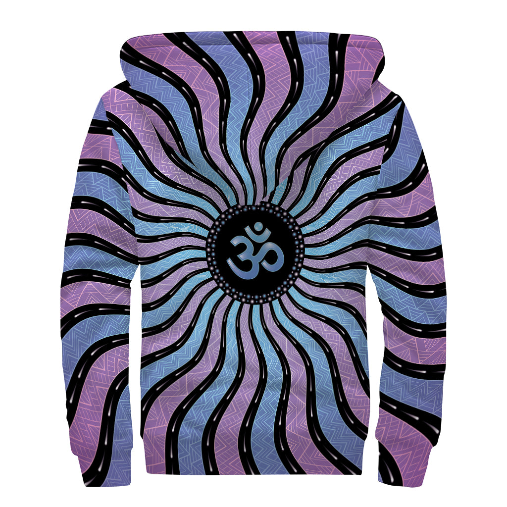 Psychedelic Om Print Sherpa Lined Zip Up Hoodie