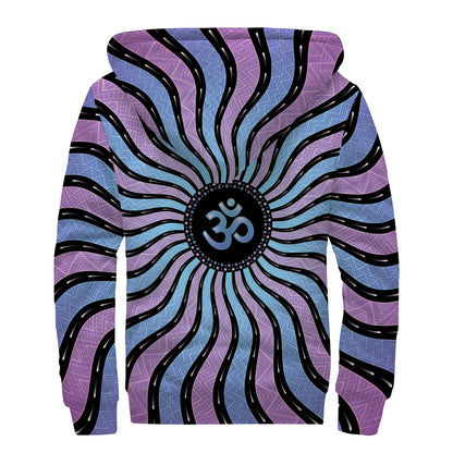 Psychedelic Om Print Sherpa Lined Zip Up Hoodie
