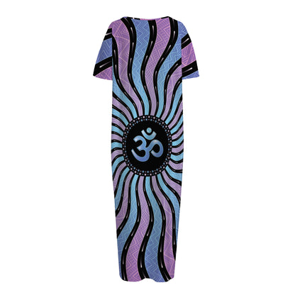 Psychedelic Om Print Short Sleeve Long Nightdress