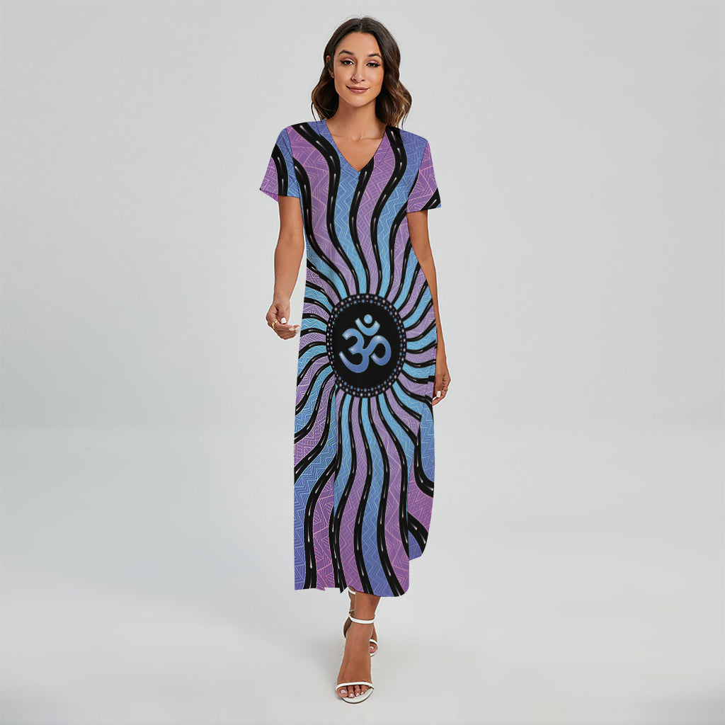 Psychedelic Om Print Short Sleeve Maxi Dress