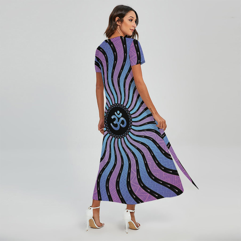 Psychedelic Om Print Short Sleeve Maxi Dress