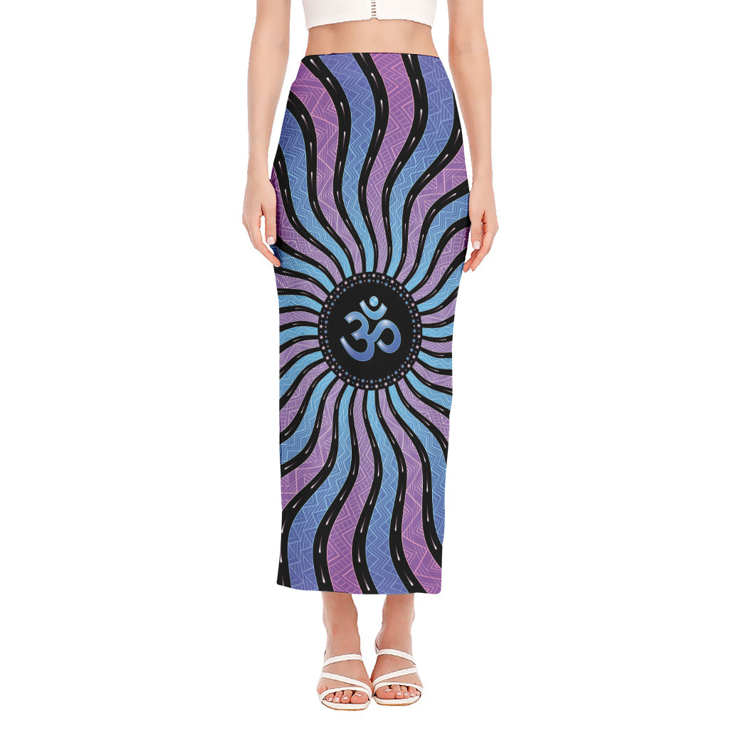 Psychedelic Om Print Side Slit Maxi Skirt