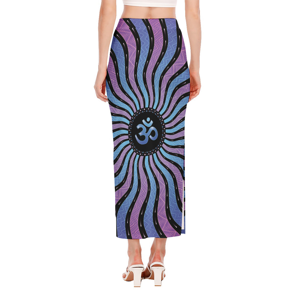Psychedelic Om Print Side Slit Maxi Skirt