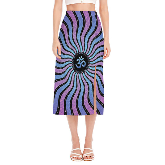 Psychedelic Om Print Side Slit Midi Skirt
