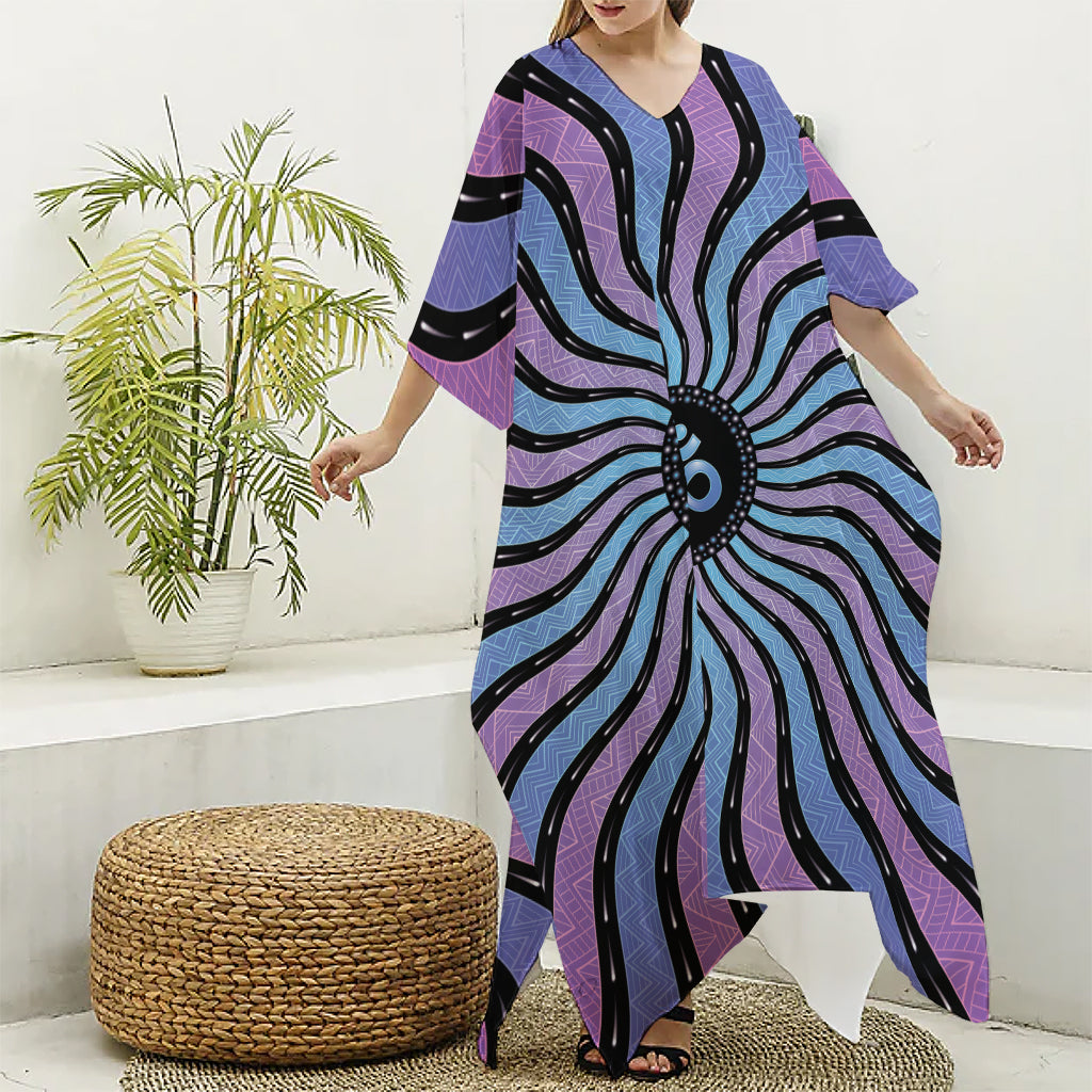 Psychedelic Om Print Silk V-Neck Kaftan Dress