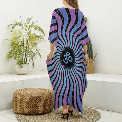 Psychedelic Om Print Silk V-Neck Kaftan Dress