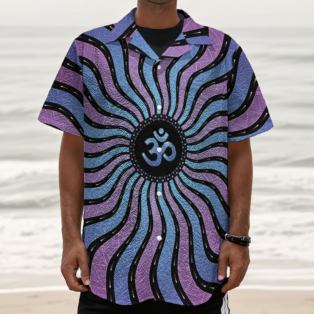 Psychedelic Om Print Textured Short Sleeve Shirt
