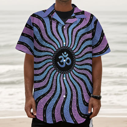Psychedelic Om Print Textured Short Sleeve Shirt