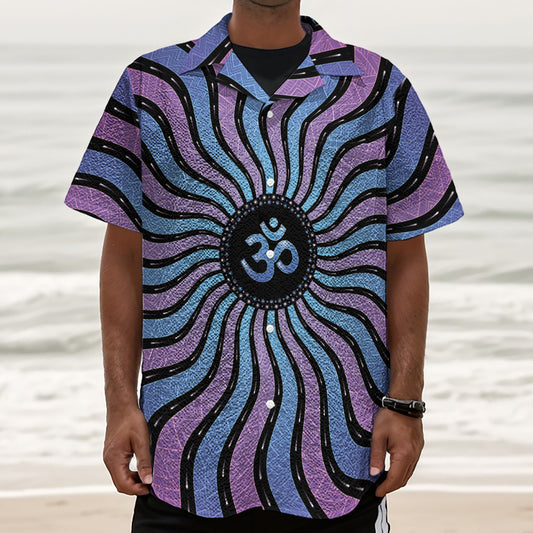 Psychedelic Om Print Textured Short Sleeve Shirt