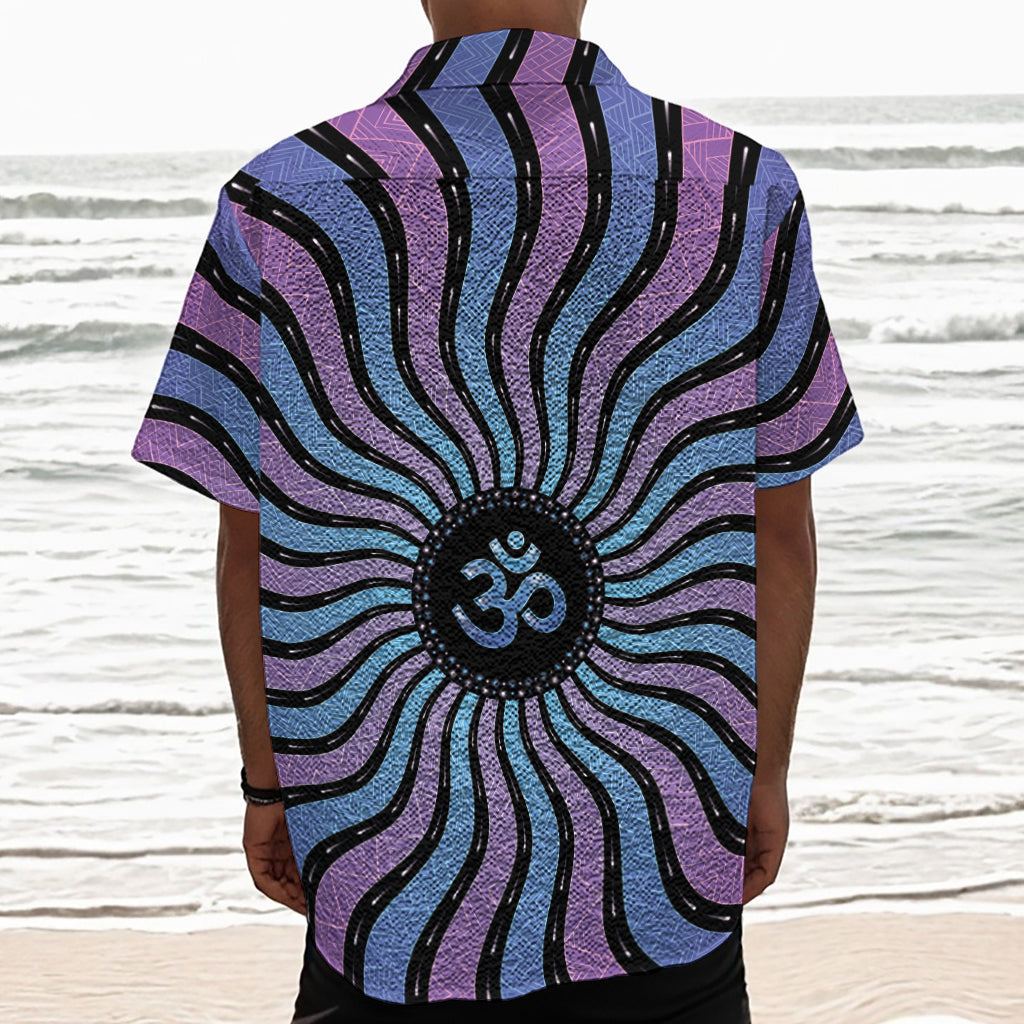 Psychedelic Om Print Textured Short Sleeve Shirt