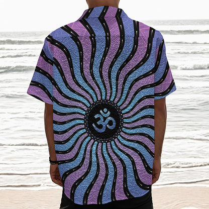 Psychedelic Om Print Textured Short Sleeve Shirt