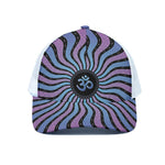 Psychedelic Om Print White Mesh Trucker Cap