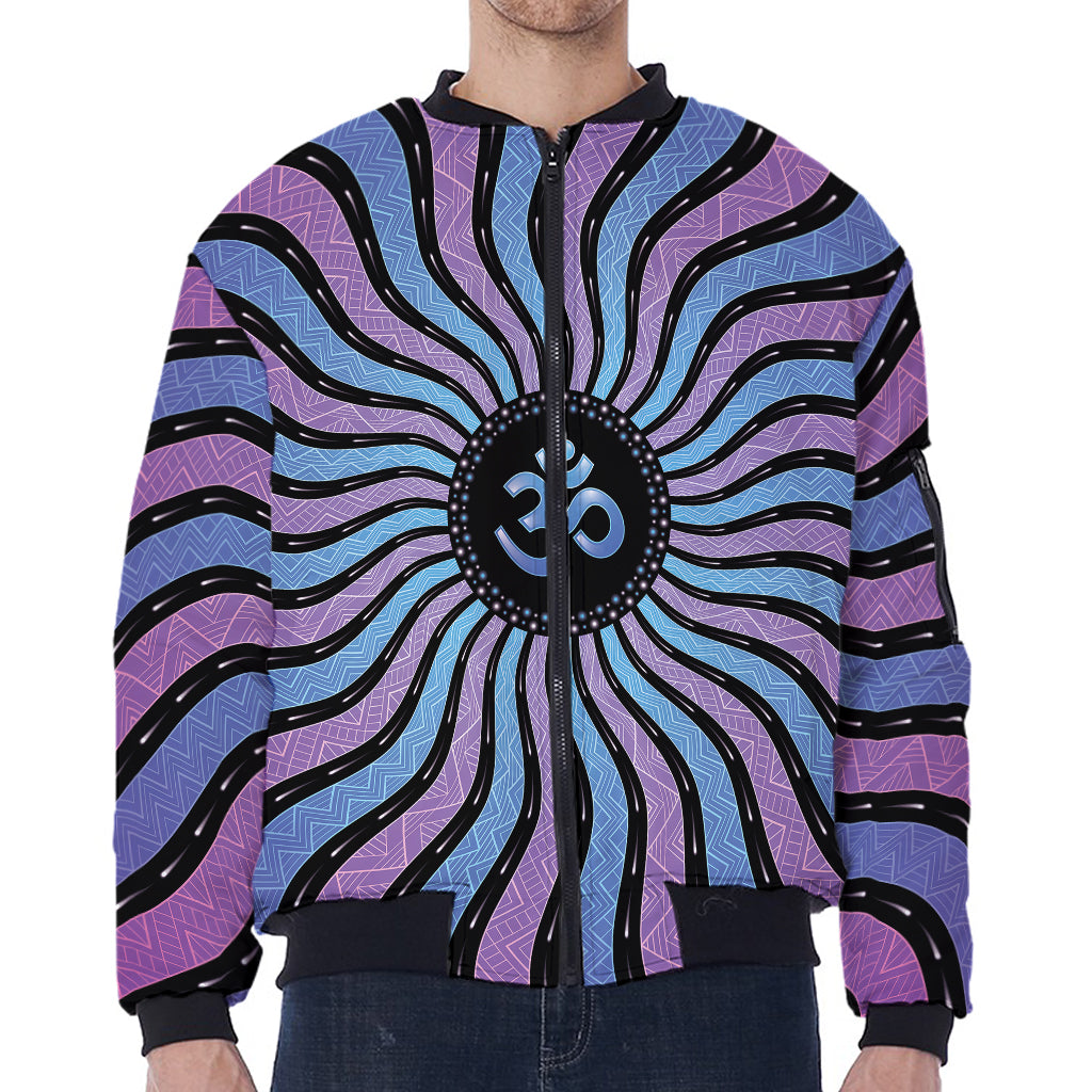 Psychedelic Om Print Zip Sleeve Bomber Jacket