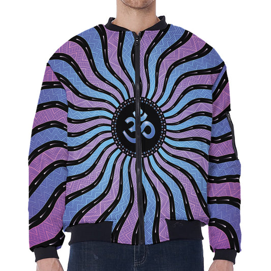 Psychedelic Om Print Zip Sleeve Bomber Jacket