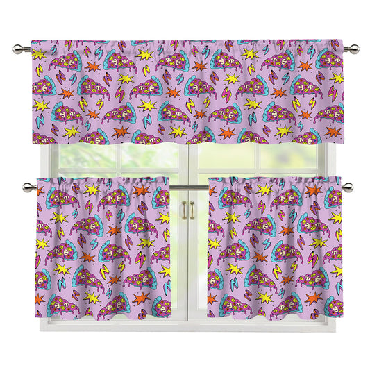 Psychedelic Pizza Pattern Print 3 Piece Kitchen Curtains