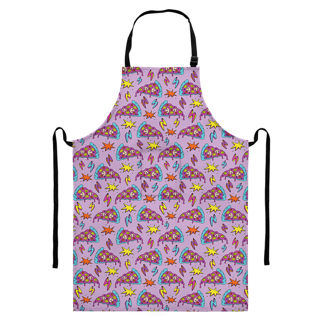 Psychedelic Pizza Pattern Print Bib Apron With Pocket