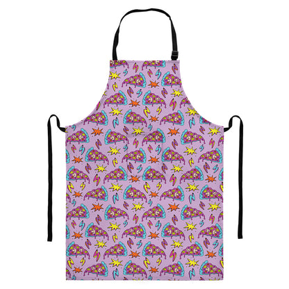 Psychedelic Pizza Pattern Print Bib Apron With Pocket