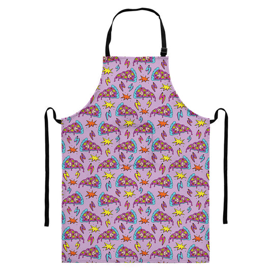 Psychedelic Pizza Pattern Print Bib Apron With Pocket