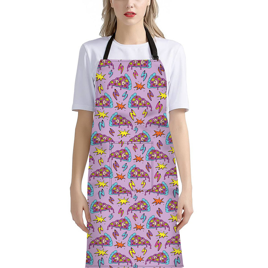 Psychedelic Pizza Pattern Print Bib Apron With Pocket
