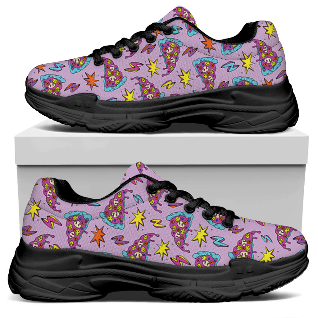 Psychedelic Pizza Pattern Print Black Chunky Shoes