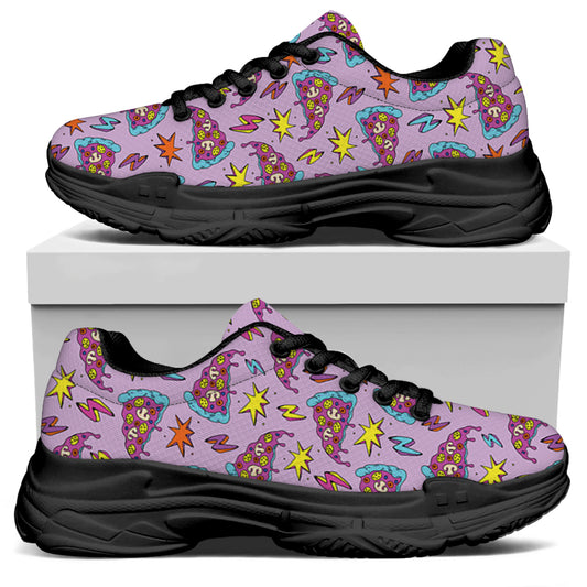 Psychedelic Pizza Pattern Print Black Chunky Shoes